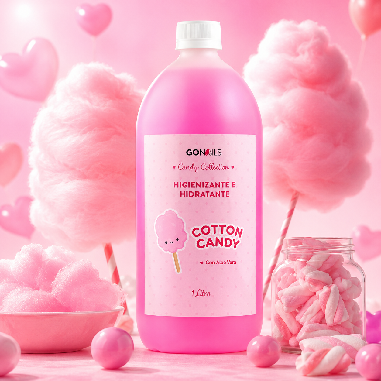 Higienizante e Hidratante De Manos y Pies Cotton Candy Go Nails - 1 Litro